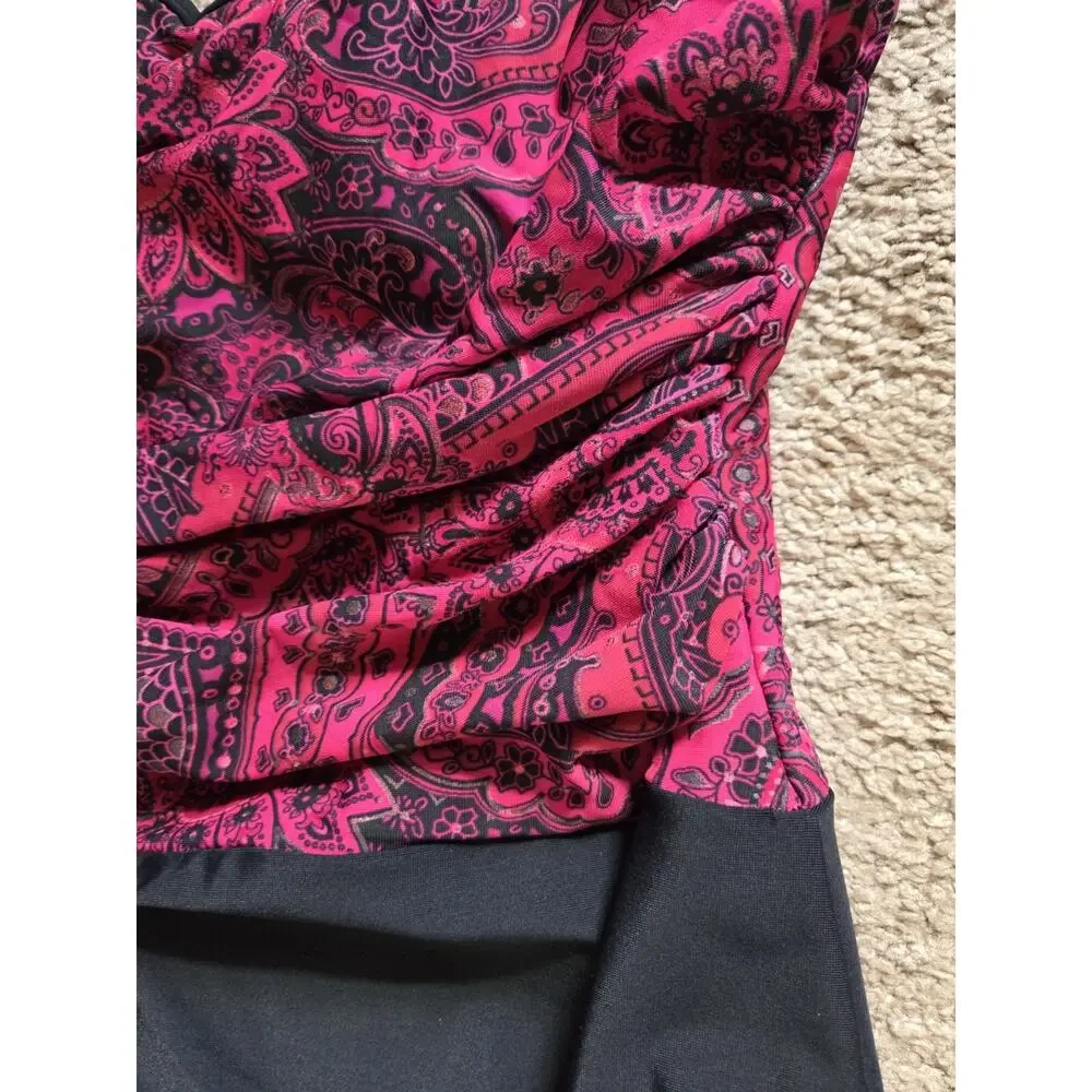Miraclesuit Magenta Pink Paisley Tummy Control One-Piece Swimsuit Women's Size 8